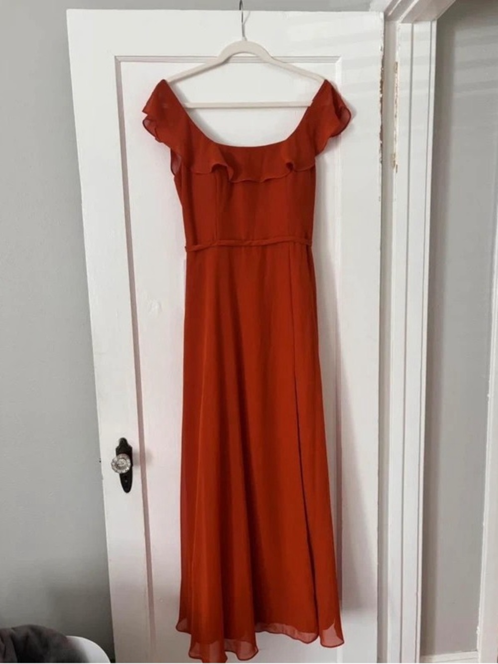 Rust Red Ruffle Maxi Dress - Women